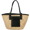 Axelväskor 2024 Summer Woven Bag Women Vintage Casaul Shopping Tote Top Handväskor Designer Beach Straw Handbag Ins