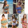 Frauen Badebekleidung neuer Frauen Bikini Zwei Stücke Blatt Ba Stripped Blumendruck Rüschen Badeanzug Sommer Beach Bikin für Frauen Bikini Lady Badeanzug C240412