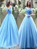 Princess Sweet 15 Quinceanera -jurken met mouwen uit de schouder in voorraad blauw applique goedkope bal jurk prom jurk court3547219