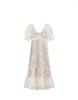 Casual Dresses V-Neck Lantern Short Sleeve Vintage Lace Dress Slim Fit Elegant Fishtail Robe 2024 Spring Summer Temperament Japanese