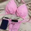 Damskie stroje kąpielowe różowy czarny trójkąt bikini set dziewczęta seksowne bikini designerka stroju kąpielowego dama ubranie lujo backless w kostium kąpielowym kostium kąpielowy na lato C240412