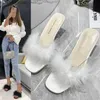 Klänningskor 2022 Spring New Wine Cup Heel Square Head Open Toe Fashion Large Size Slippers Womens White Green H240412