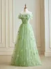 Robes de fête Vintage Green Prom Prom Princess sans manches Habitage Robe romantique sans bretelles Floral Women Vestidos de Noche