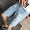 Male Denim Shorts Ripped with Text Mens Short Jeans Pants Multi Color Sale Retro Streetwear Stretch Jorts Vintage Xl Harajuku 240329