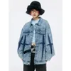 Mężczyźni Vintage Blue Denim Kurtka Pleteded Printed Harajuku Streetwear Hip Hop Jeans Kurtki Man Y2K Owewear 240408