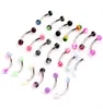 20pcs Colorful Stainless Steel Ball Barbell Curved Eyebrow Rings Bars Tragus Piercing7497757