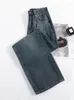 Dżinsy damskie rozerwane dla kobiet wysoko w talii 2024 Blue Loose Button Denim Spodnie Vintage Streetwear Proste szerokie spodnie