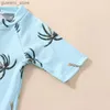 Endelar 1-5T Småbarn Girl Boy Summer Jumpsuit Blue Short Sleeved Tropical Tree Print Zippered Beach Swimsuit Y240412