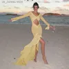 Urban Seksowne sukienki nsauye seksowna sukienka Summer Beach Kobiety długi pęcherzyka Ruche Ruffle Maxi Wrap Cut Out Club Modna sukienka 2024 T240412