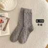 Socks & Hosiery 23 Autumn/winter Korean Edition Solid Color Smiling Face Cashmere Women's Mid Length Academy Style Warm for Outwear