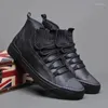 Casual Shoes Men Pu Leather Loafers Fashion Male High Top Sneakers Lace Up Men's Black Flats