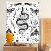 Tapissries Moth Snake Tapestry Wall Hanging Black White Moon Plants Flower Boho Room Art Home Decoration Tyg