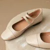 Casual Shoes Women's Cow Leather Round Toe Double Metal Buckle Mary Jane Flats Leisure Soft Comfortable Ballerinas