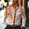 Erkekler Sıradan Gömlek Yaprak Vine Baskı Uzun Kollu Gömlek Lapel Street Resort Wear Moda Hawaiian Top