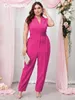 Cinemore Chic et Elegant Women Jumpsuit Plus Taille Lapon V Couce de cou ceinturé Pantalon Harlan Pantalon Body Body 240328