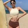 Instagram stil bikini sexig rem hög midja som täcker magen bantning delad kropp internet kändis semester baddräkt för kvinnor dbfg