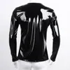 Men's T Shirts Fashion Mens Wetlook Shiny PVC T-shirt Faux Leather Long Sleeve Pullover Shirt Tops Nightclub Style Hip Hop Casual Tees S-7XL