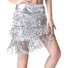 Kjolar latin dance bodycon kjol metalliska paljetter tofsar fransade asymmetriska paket höft mini klubb party outfit