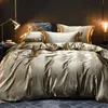 Luxury Mulberry Silk Bedding Set Silkeslen lakan Set Däcke Cover Pudow Case High-End Home Textiles Solid Color Bed Cover Set 240329