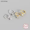 Hoop Earrings CCFJOYAS 925 Sterling Silver Geometric Three White Zircon Pendant For Women Light Luxury Earings Fashion Jewelry