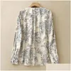 Chemises pour femmes chemises Limiguyue Summer Blue et blanc Print Print Femme Femmes Chinois Offres O-cou à manches longues