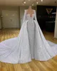 Sparkle Wedding Dress med löstagbar tåg långärmad pärlor med vestido de novia brudklänningar paljetter kläder de marie