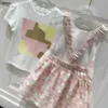 Luxury Baby Tracksuits Summer Girls Dress Suit Kids Designer Kläder Storlek 90-160 cm Maze Mönster Tryck T-shirt och Camisole Dress 24April