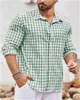 Мужские повседневные рубашки рубашка пуговица Черно -синий зеленый отворотный клетчик с длинным рукавом ежедневная курортная одежда мода c