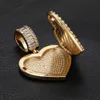 Anpassad Flip Heart Photo Frame Pendant Halsband med Diamond Hip-Hop Collection Jewelry