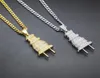 Iced Out Bling Men Micro Pave Full Rhingestone Plud Pendant Collier Gold Silver plaqué Chaîne Cubaine Hip Hop Jewelry261G4049528