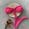 Frauen Badebekleidung H80S90 Sexy Falten Thong Bikini Micro Badeanzug ohne Träger zweiteilige Frauen Bandeau Brasilianische Strandkleidung