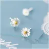 Studörhängen äkta 925 Sterling Sier White Glaze Daisy Flower for Women Valentines Day Fine S925 Jewelry DA2802 Drop Delivery Otgni