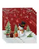 4/6/8pcs de natal boneco de neve de neve de neve mesa vermelha guardanapos de pano de restaurante mesa guardanapos de banquete de casamento guardanapos de pano de pano