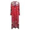 Модное винтажное этническое стиль спечатано длинные платья рукава бохо пляжное праздничное платье и размер свободные женщины 240412