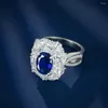 Cluster Rings S925 Silver Egg 7 10 Royal Blue 2 Ring med mousserande diamanter utsökta tunga för kvinnors safir