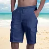 Herr shorts casual sport linnen fast färg multi-väska modetrend bundna strandlastbyxor