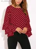 Kvinnors blusar skjortor 5xl plus size polka dot womens topps and bluses casual long lantern slve o nacke löst kvinnlig tunika 2023 sommarhöst pullover t240412