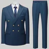 Fashion Mens Casual Boutique Doppelbrust Anzug Hosen MANS Business Jacke Blazers Copfhosen 2 PCs Set 240407