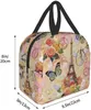 Paris Eiffel Tower Butterfly and Flowers lanch saco compacta bolsa de lancheira reutilizável contêiner para mulheres trabalhos de escritório escolar