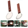 Dinnerware Sets Wooden Handle Rice Spoon Thickened Non-stick Scoop Kitchen Metal Paddles Supply Nonskid Meal Japanese Soup Spoons