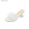 Klänningskor 2022 Spring New Wine Cup Heel Square Head Open Toe Fashion Large Size Slippers Womens White Green H240412