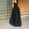 Robes décontractées houzhou noir robe maxi élégant chic vintage sans manches lâches voltige club féminin de fête de soirée robes de style coréen de style coréen