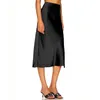 Женщины атласная миди -юбка летняя высокая талия Slim Slit Aline Pencil Skirts Fashion Office Элегантная вечеринка женская одежда 240410