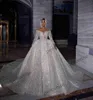 2022 Sparkle Glitter Brautkleider Brautkleider langärmelige Spitze Paillette Robe de Mariage Handgefertigte Hals Vestido de Novia