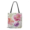 Storage Bags Springtime Bloom Water Color Florals Classic Letter Linen Shopper Shoulder Bag Small Fresh Garden Style Casual