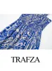 Trafza Women Fashion Blue and White Stampa Vintage Slip Dress Vintage Sliose Slim Slim Slingless Dress Female 240328