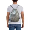 Backpack Shiny Silver Disco Ball Pattern Backpacks Portable Drawstring Bags Bundle Pocket Sports Bag BookBag For Travel School