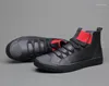 Sapatos casuais homens pães de couro pu da moda masculino tênis de top high top lances up up masculino preto masculino