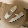 Casual Shoes Spring Autumn Pink Leather Mary Janes Flat Woman Square Toe Ankle Belt Lolita Female Ballet Flats Plus Size 43 44