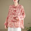 Abbigliamento etnico 2024 camicetta popolare tradizionale cinese Donne nazionale con stampa floreale in cotone cotone retrò streetwear sciolto Hanfu